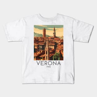 A Vintage Travel Illustration of Verona - Italy Kids T-Shirt